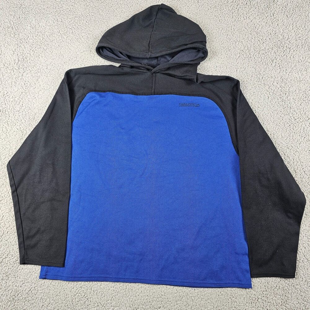 Vintage Nautica Competition Hoodie Mens Medium Blue Colorblock Pullover USA Made